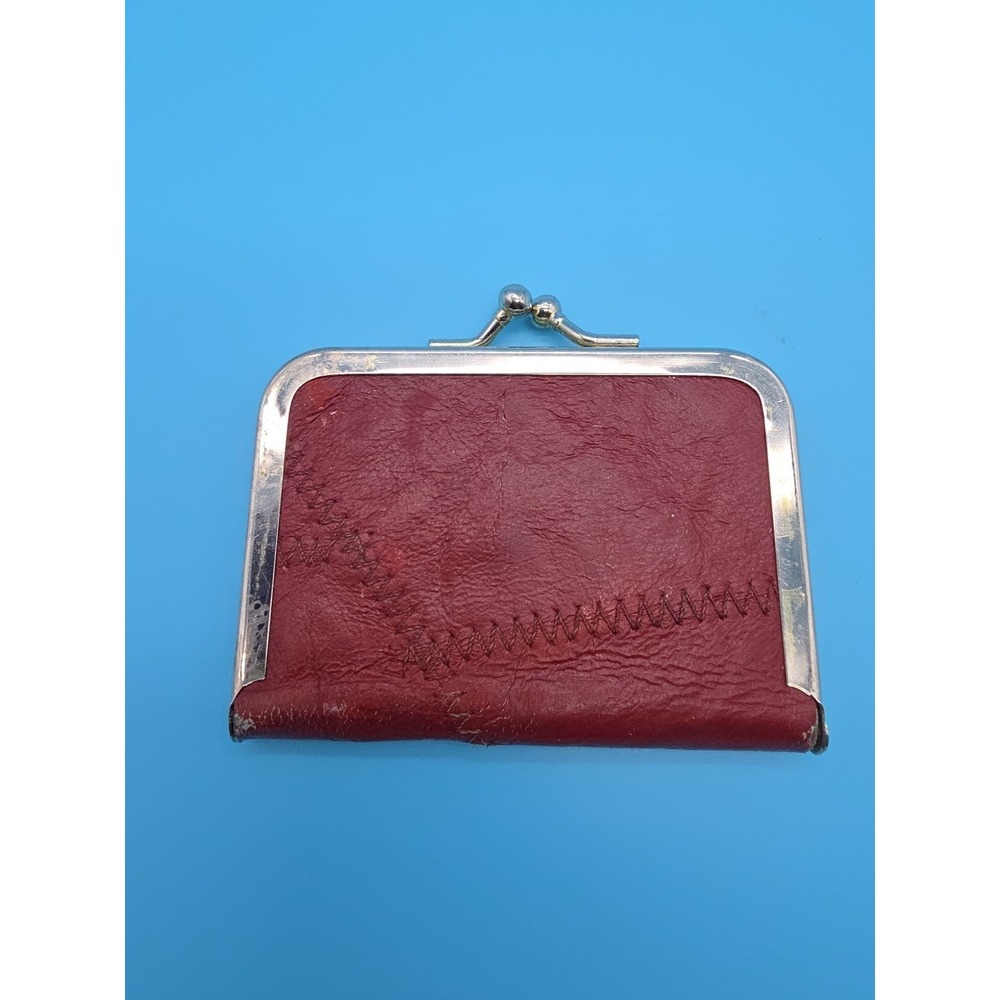 Vintage Maroon Travel Sewing Kit Inside Small Leather Coin Purse